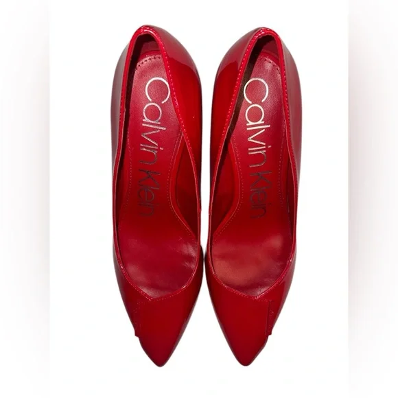 Calvin Klein • Bright Red Callia Pumps With 3 Inch Heels • Size 9.5 - Picture 7 of 8
